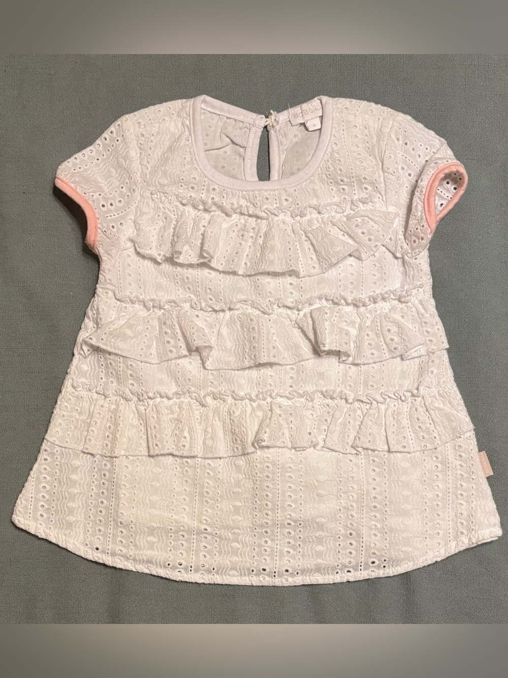 BCBGirls White Eyelet Ruffle Top with Pink Trim